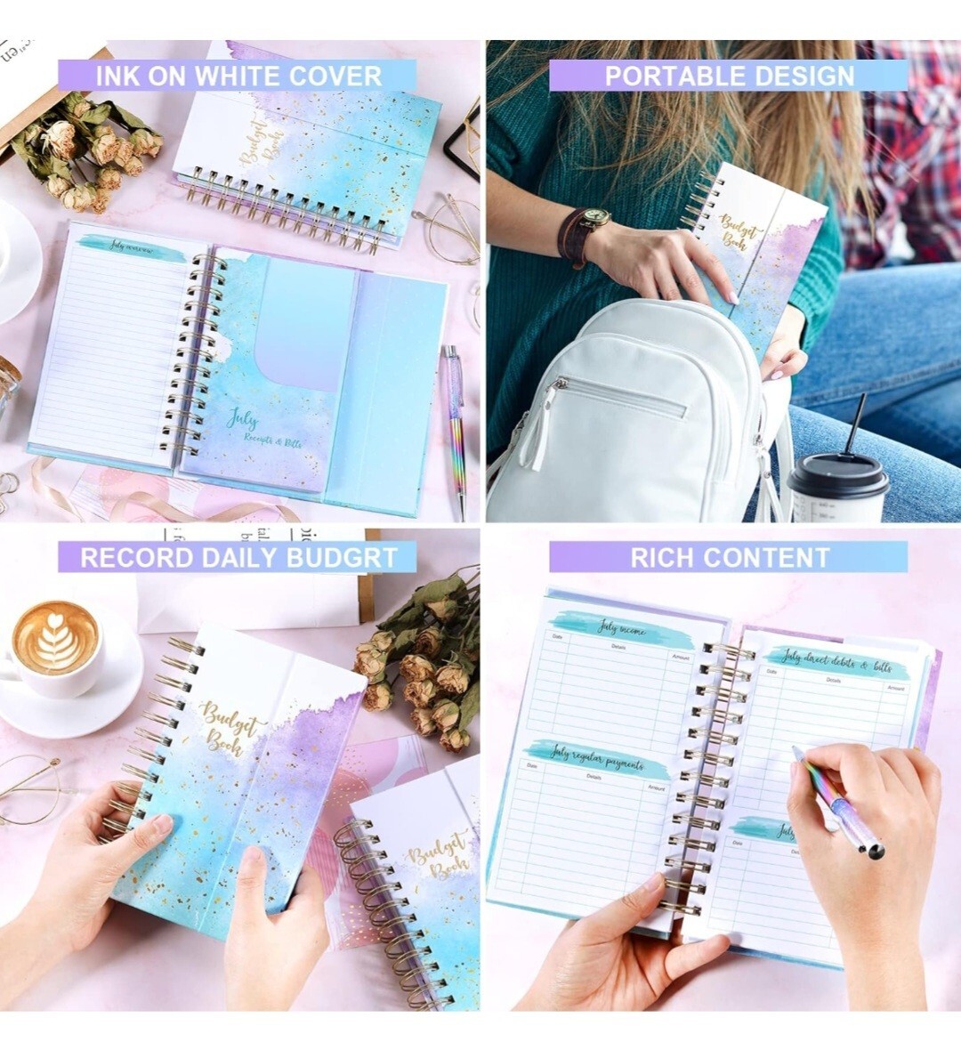 Budget Planner~12 Month Undated Budget Book~Expense Tracker~5.3″x7.6″ Pink/Blue