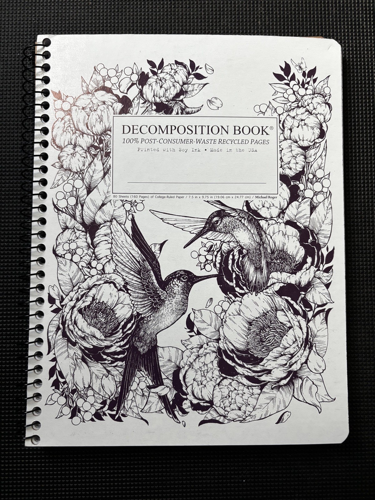 Hummingbirds & Floral Decomposition Book Spiral composition notebook Journal New
