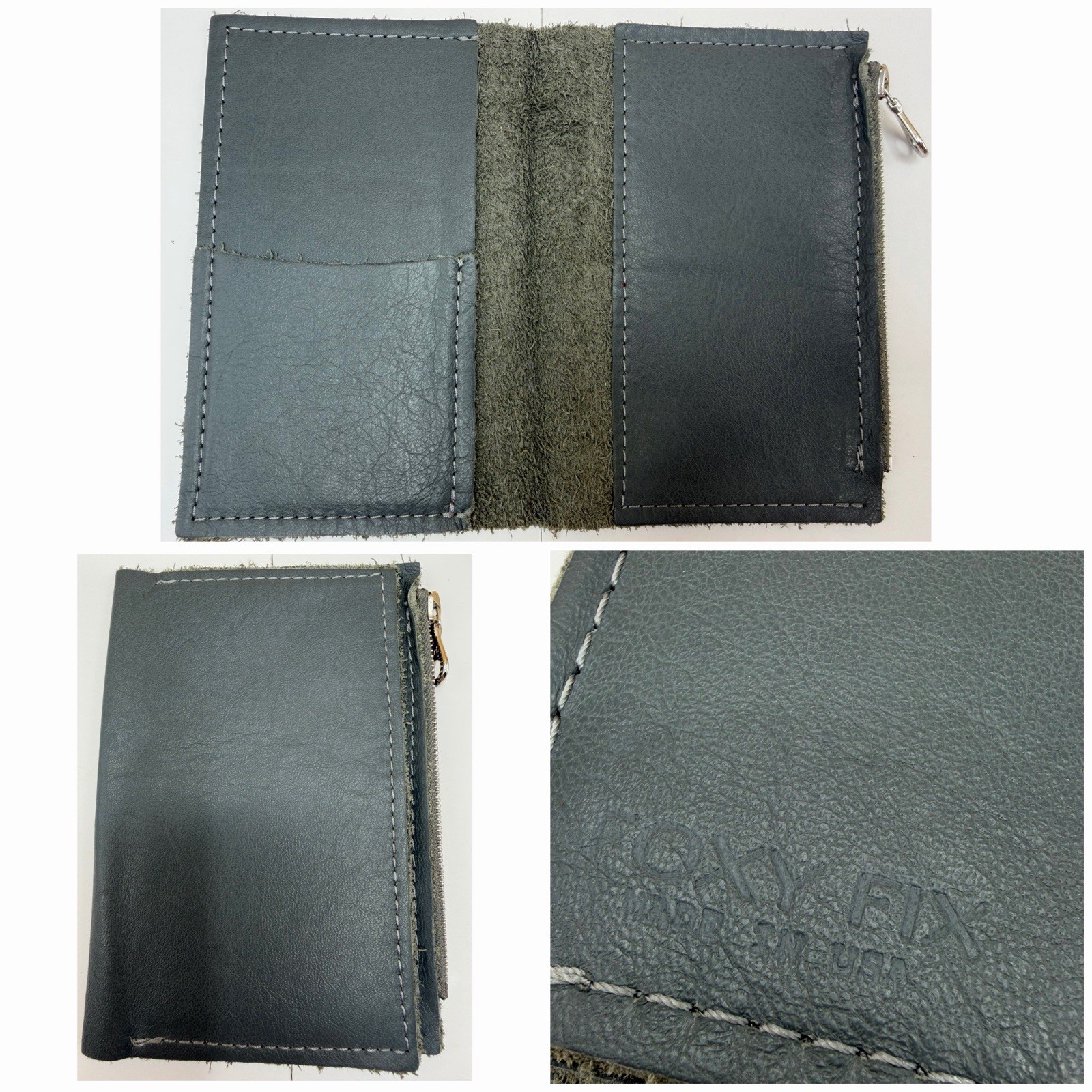 Foxy Fix Passport Leather Wallet TN Cover Gray Zip Pocket Traveler’s Notebook