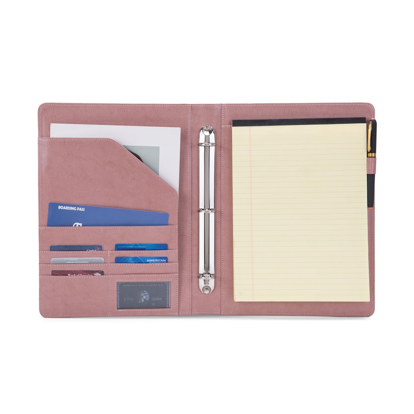 Vegan Leather 3 Ring Binder, 8.5 x 11 Letter Size Folio with Pen Holder, Soft…