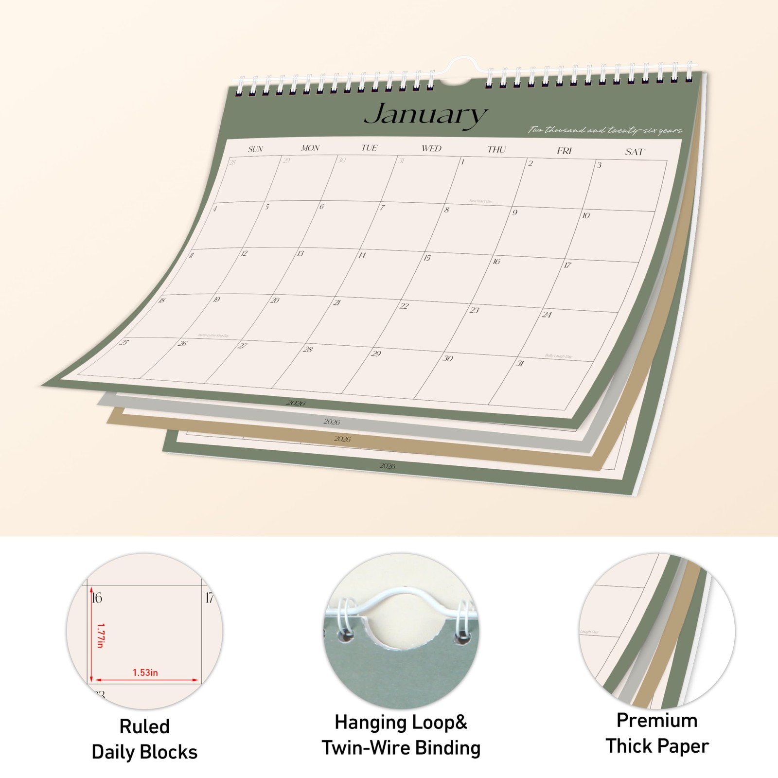 Aesthetic Wall Calendar 2026-2027, Jan. 2026-June 2027, Horizontal