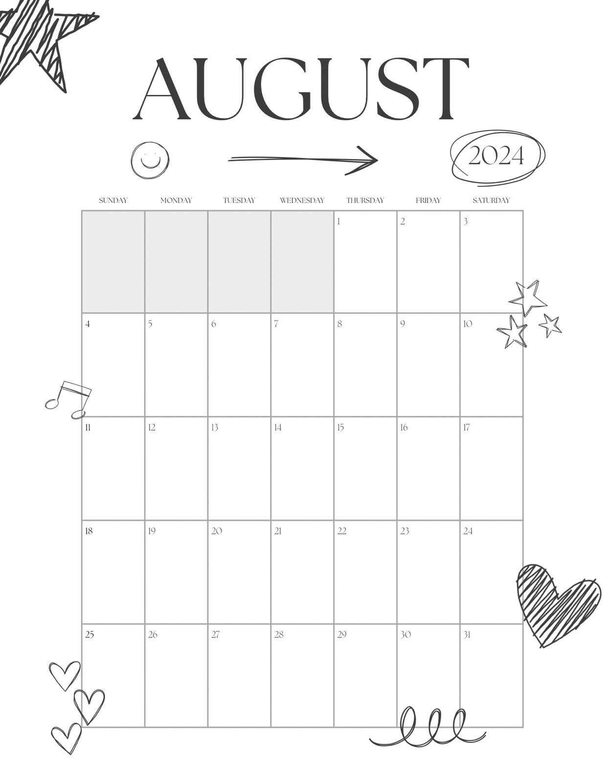 2024 DIGITAL MONTHLY PLANNER HANDMADE BLACK & WHITE GIRL BOY CUTE