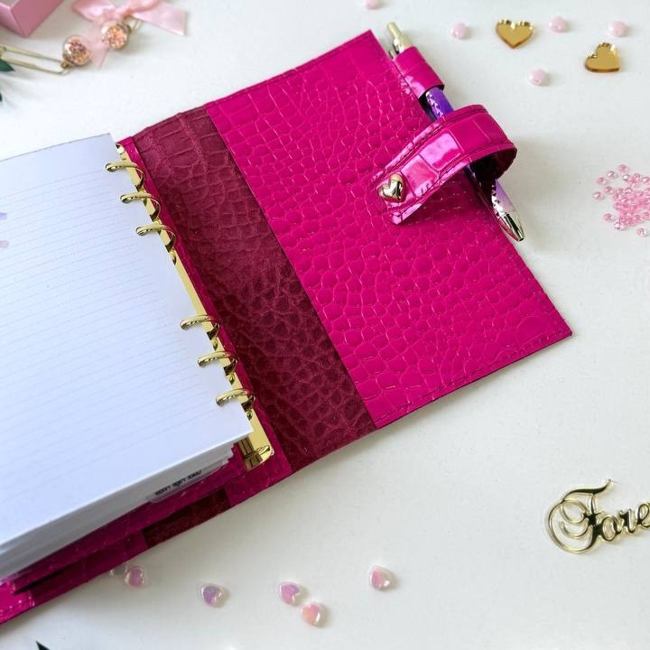 Luxury A6 Fuchsia Croc Genuine Italian Leather Planner – Pink Dated Organizer