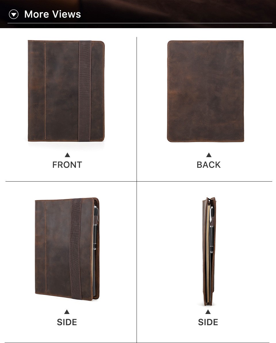 A4 Leather Portfolio 4 Ring Binder Business Notebook Organizer Document Case