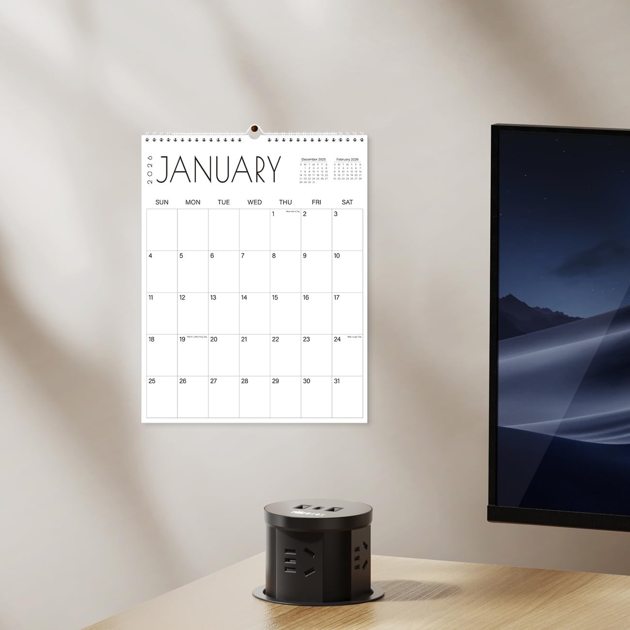 2026 Calendar – 18-Month 11″ x 14″ wall vertical, Black-Large-Word Vertical