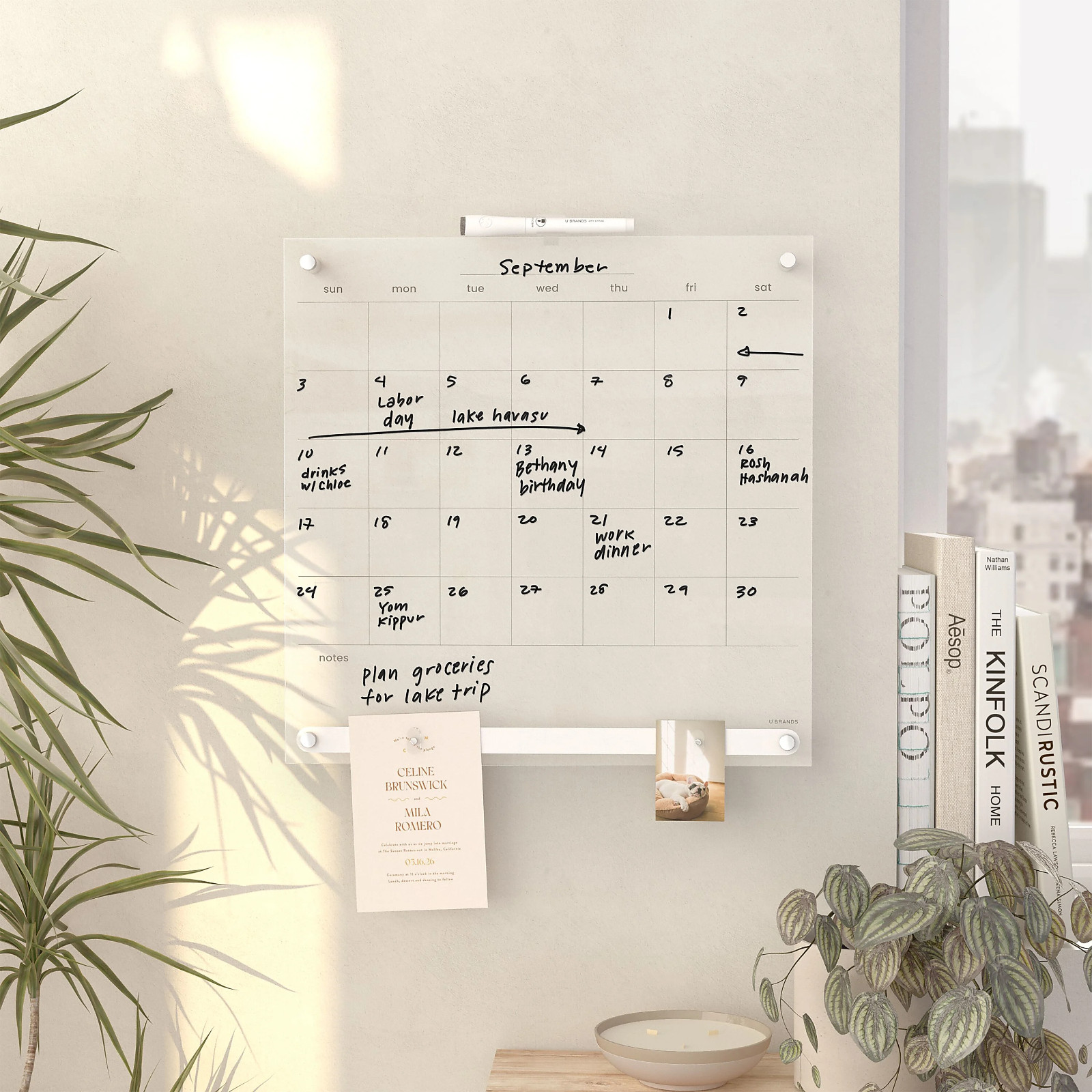 U Brands 16″ x 16″ Acrylic Monthly Calendar Dry Erase Magnetic Bar Board Planner