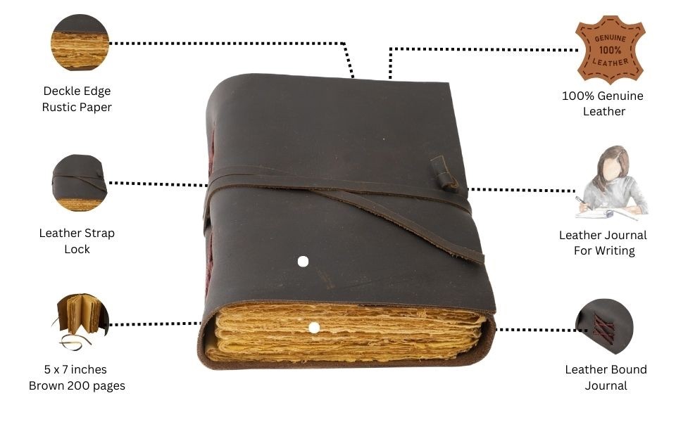 Large Handmade Leather Journal – Buff Sketchbook | 200 Deckle Edge Pages