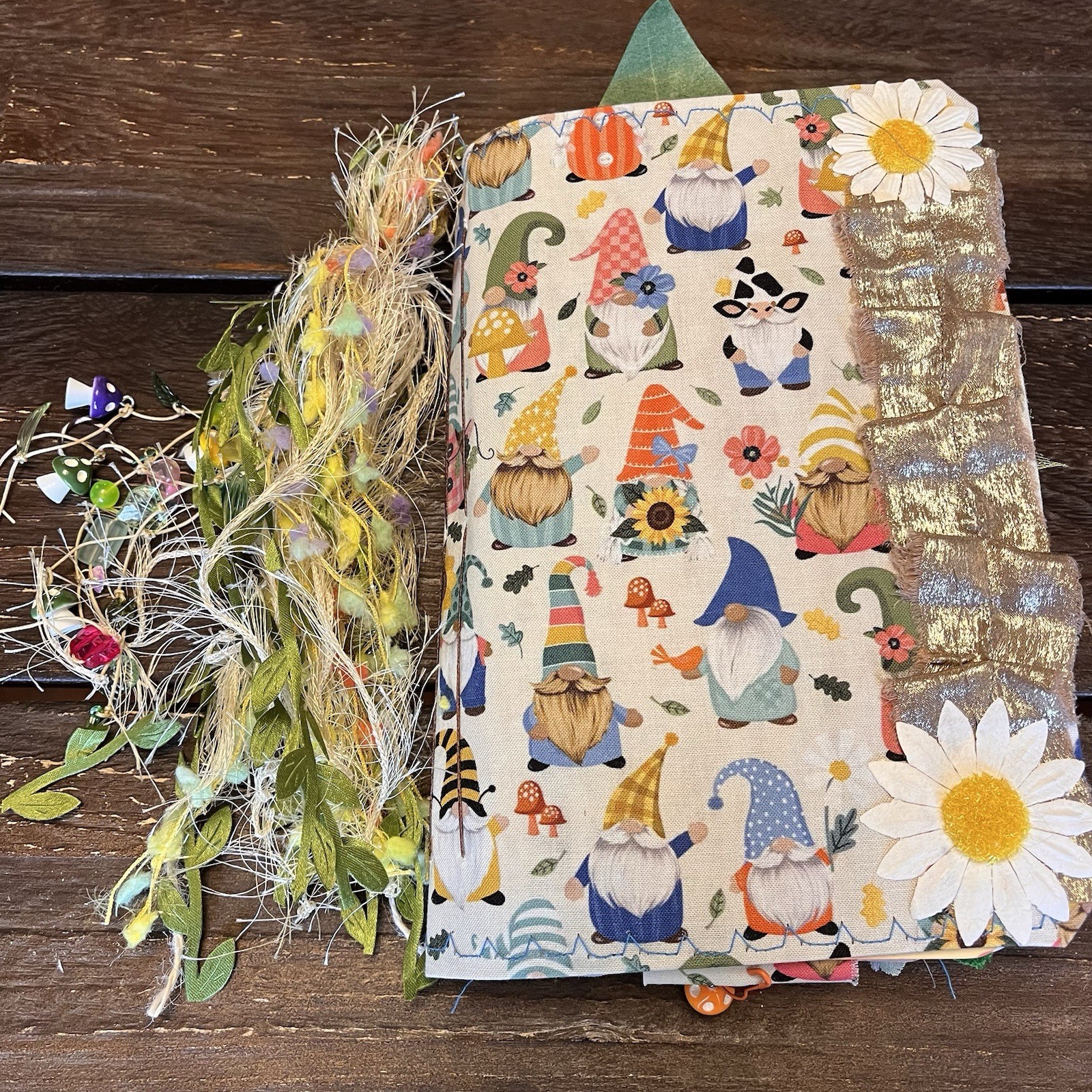 Gnome Sunflower Themed Junk Journal Woodland Nature Softcover 3 Signatures