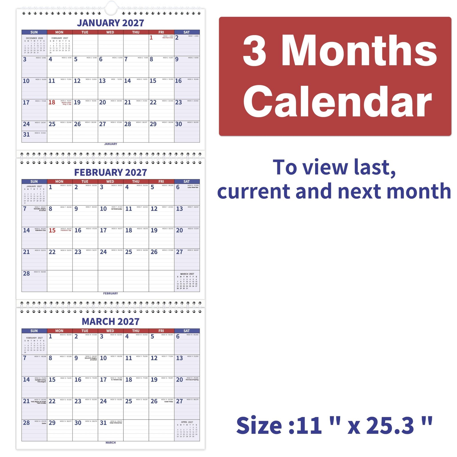 2026-2028 Wall Calendar – July 2026 – June 2028, 3 Month Wall Calendar 202