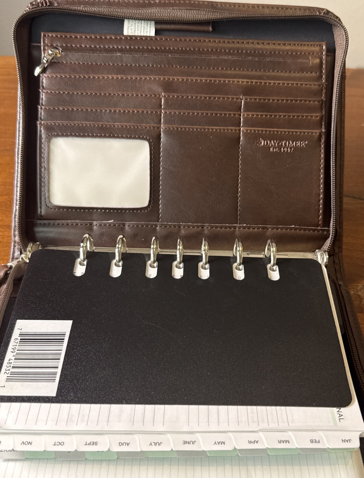 Day Timer Desk Size Planner Binder Black Leather 7 Ring Zip Up Vintage 90s NOS