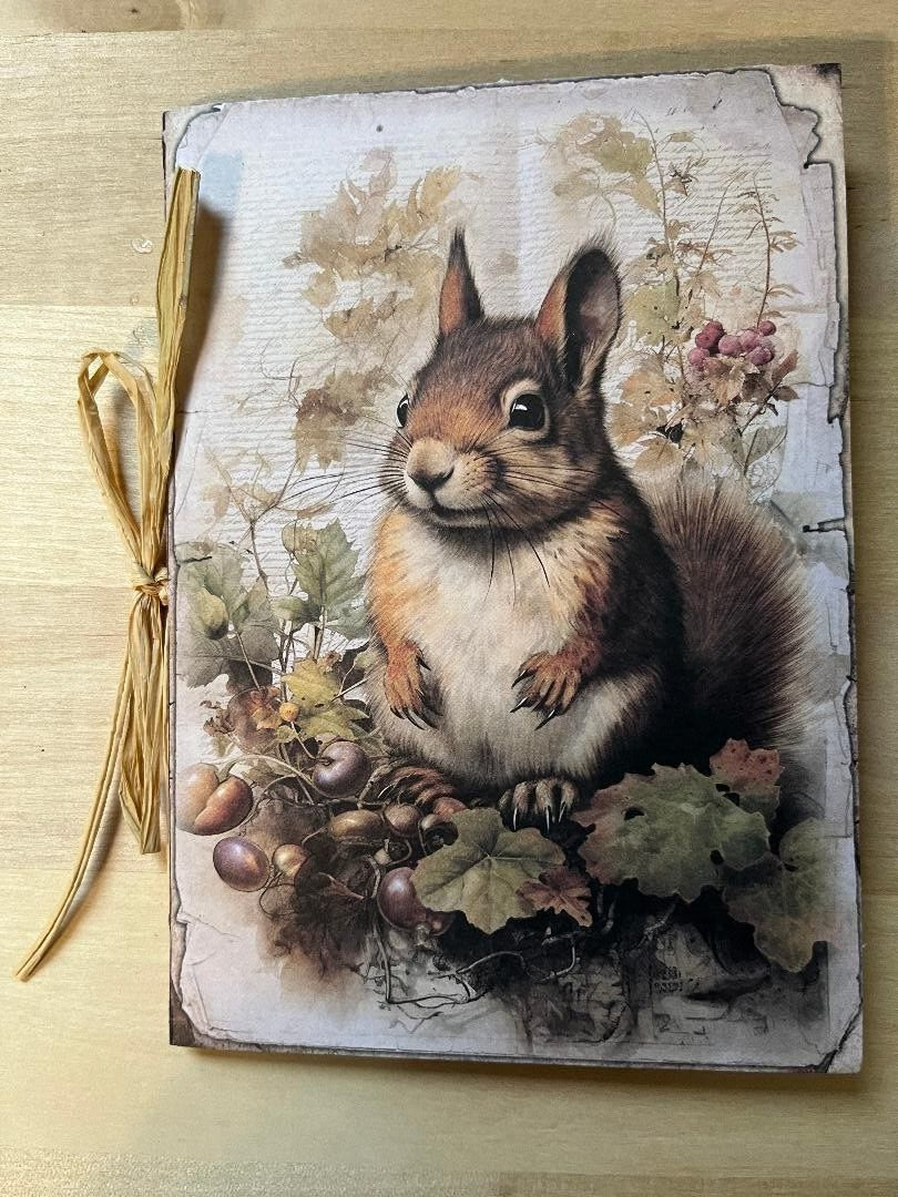 HAND MADE Chipmunk Journal – 48 pgs, INC. Bag of Embellishments, Tea/Coffee Dye