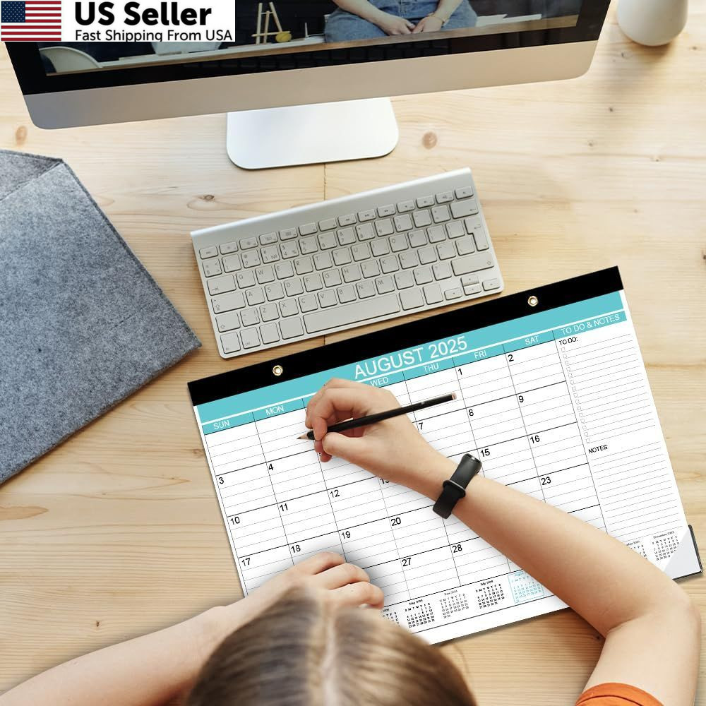 Desk Calendar 2025-2026, Runs Aug 2025 to December 2026, 17″ x 12″, Teal