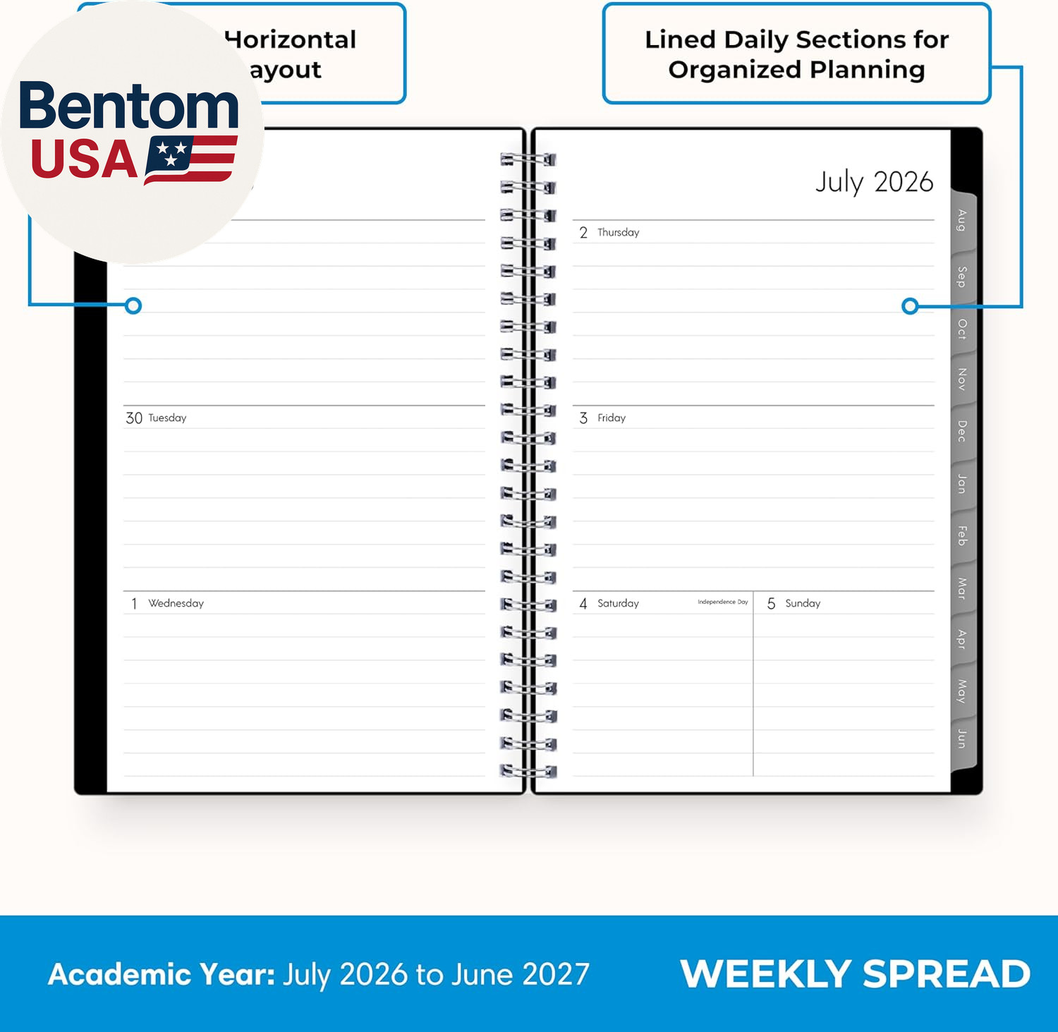 2026-2027 Weekly and Monthly Academic Year Planner Calendar, July 2026 – June 20