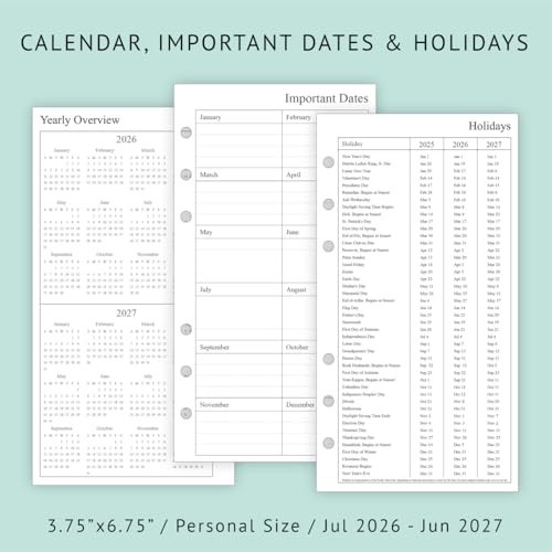 Planner Refill 3.75×6.75 Inch Jul 2026 Jun 2027 Weekly Monthly A6 Ring Binder