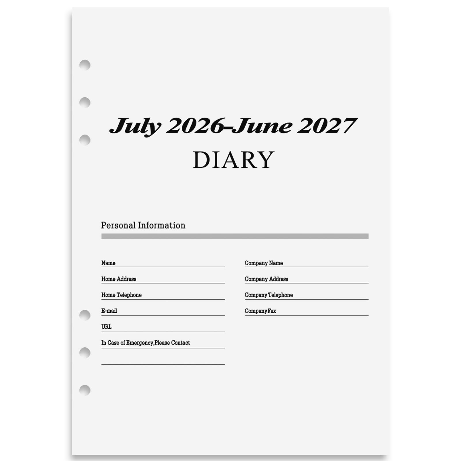 2026–2027 Weekly Planner Refills for A5 6-Ring Binder, Monthly Planner Jul 20…