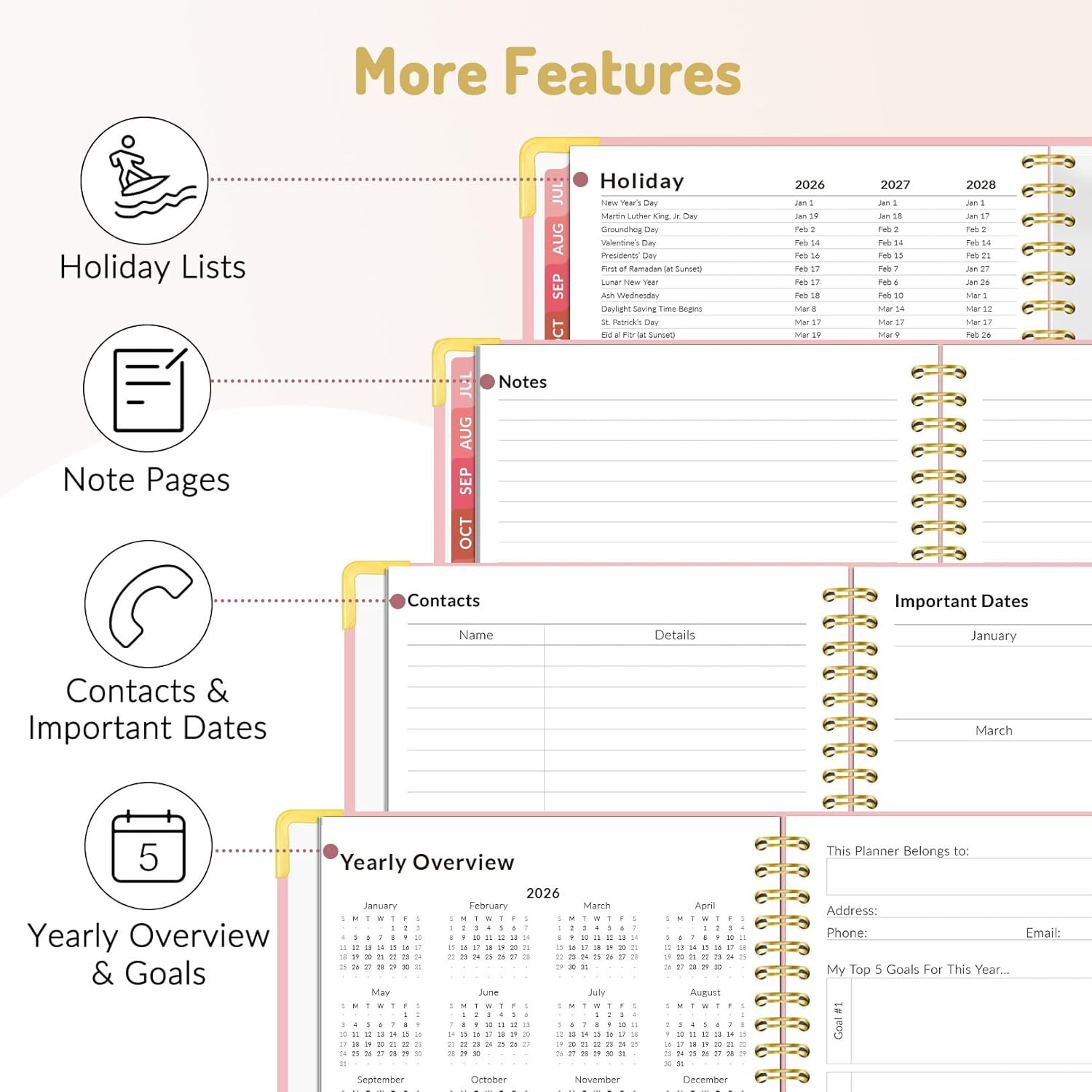 Academic Planner 2026-2027 Weekly Monthly Hardcover 8.5″ x 11″ Pink