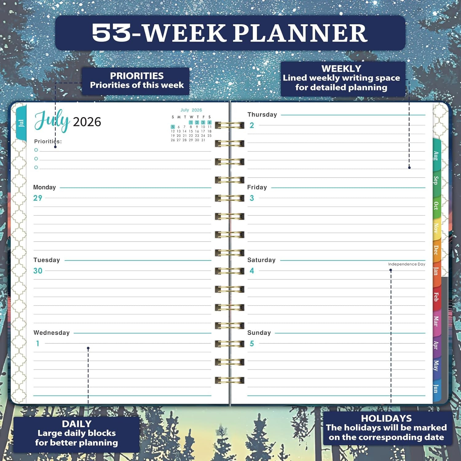 2026-2027 Academic Planner Weekly Monthly 6.4″ x 8.5″ Colorful Tabs