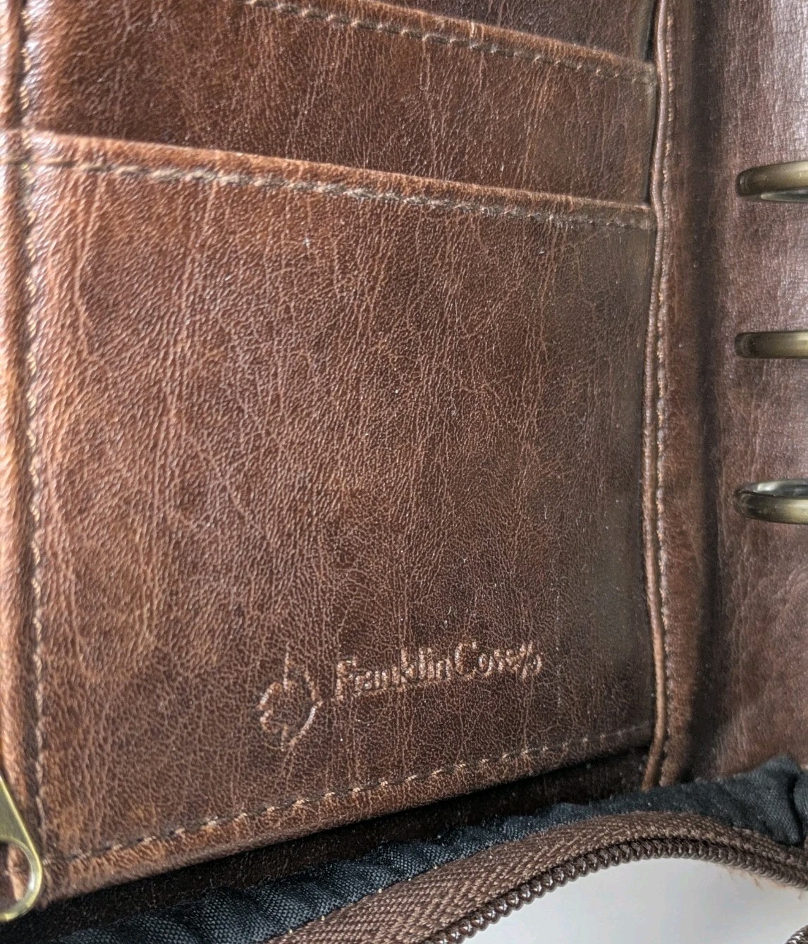 Franklin Covey Classic Planner 7 Ring Zip Binder Brown Faux Leather