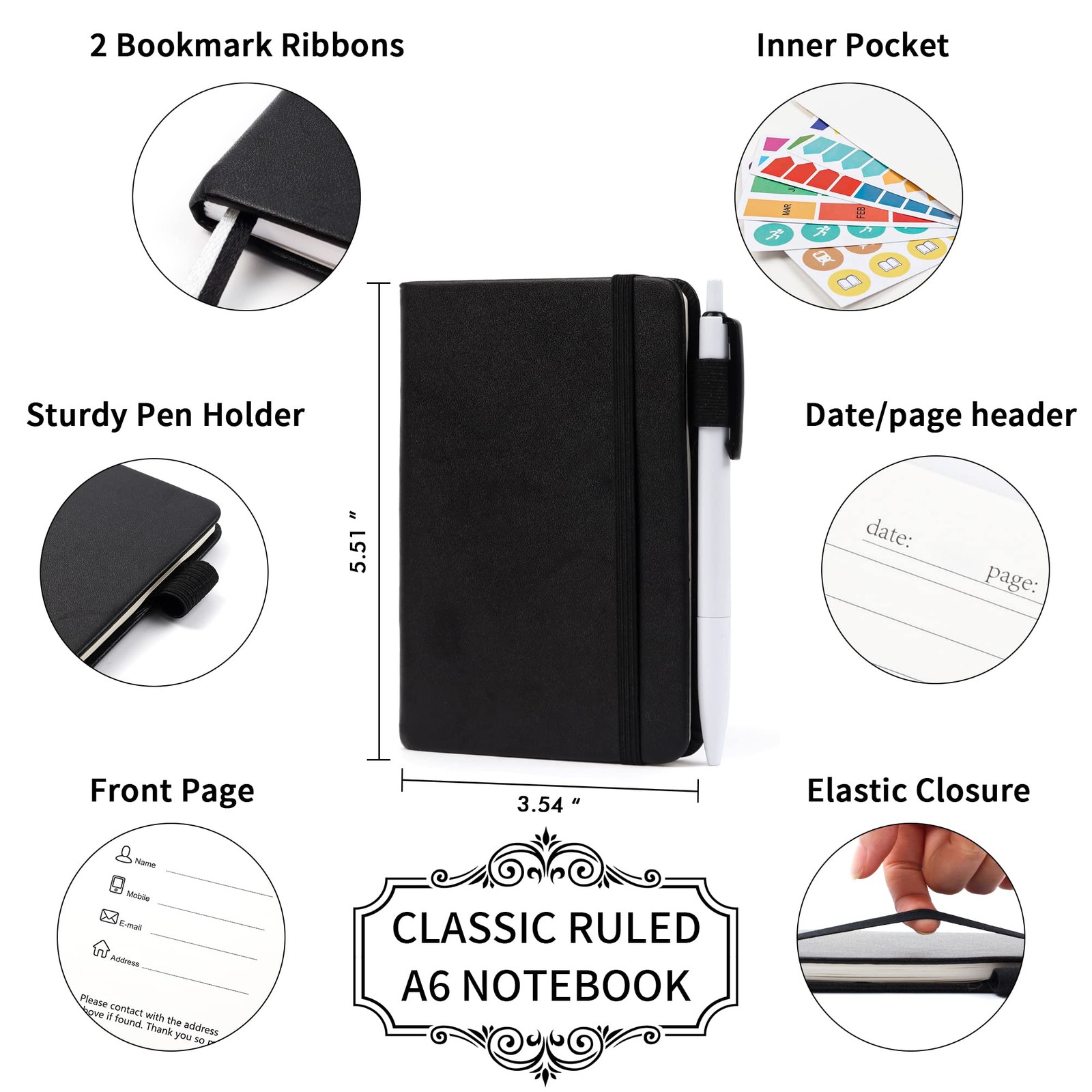 6 Pack Pocket Mini Notebooks Bulk, Small Cute Memo Notepads Hardcover College