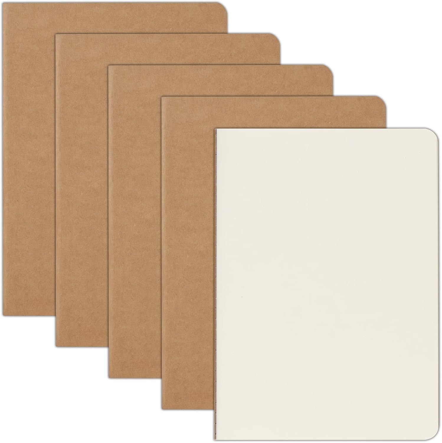 5 Pack A5 Kraft Notebooks Bulk, 8.15×5.5 Inches Blank Journaling Notebooks, N…