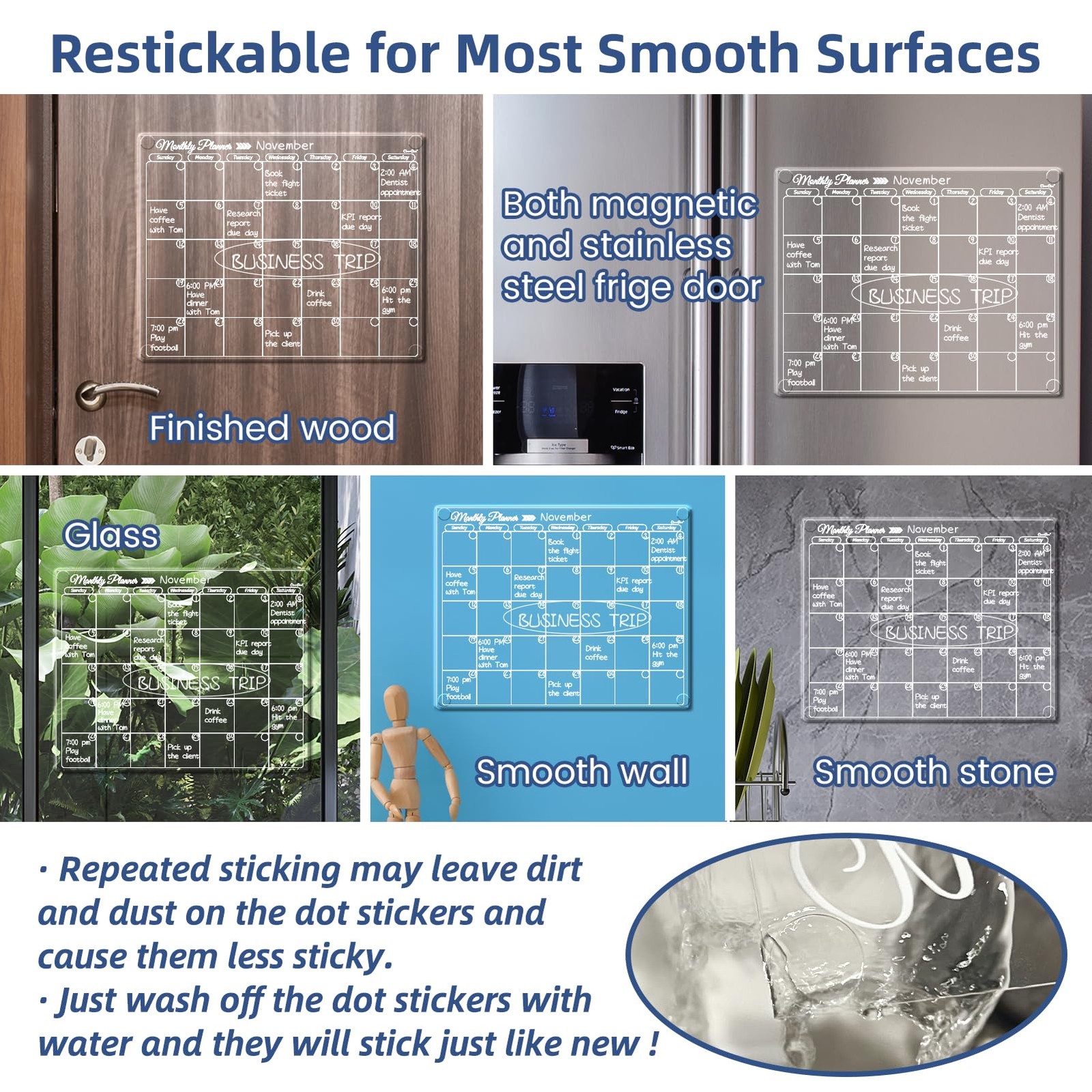 Clear Non-Magnetic Monthly Calendar for Fridge – Dry Erase Transparent