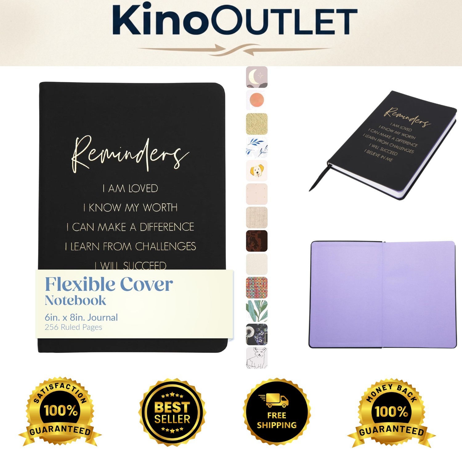 Compact Lined Journal Notebook with Flexi-Cover & Satin Bookmark, 256 Pages