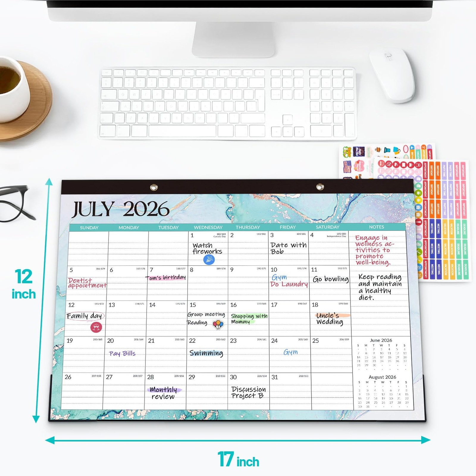 Forvencer Desk Calendar 2026-2027, 21 17 x 12″- (Apr 2026-Dec 2027), Blue