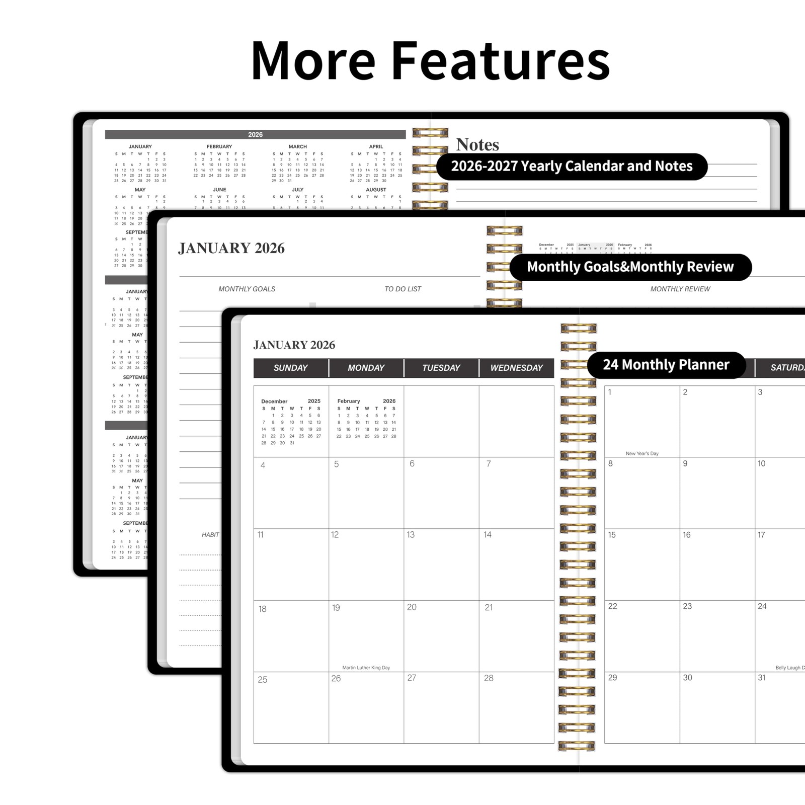KMQOY Monthly Planner 2026-2027, 2026 Calendar 24 Months Planner, Jan Black