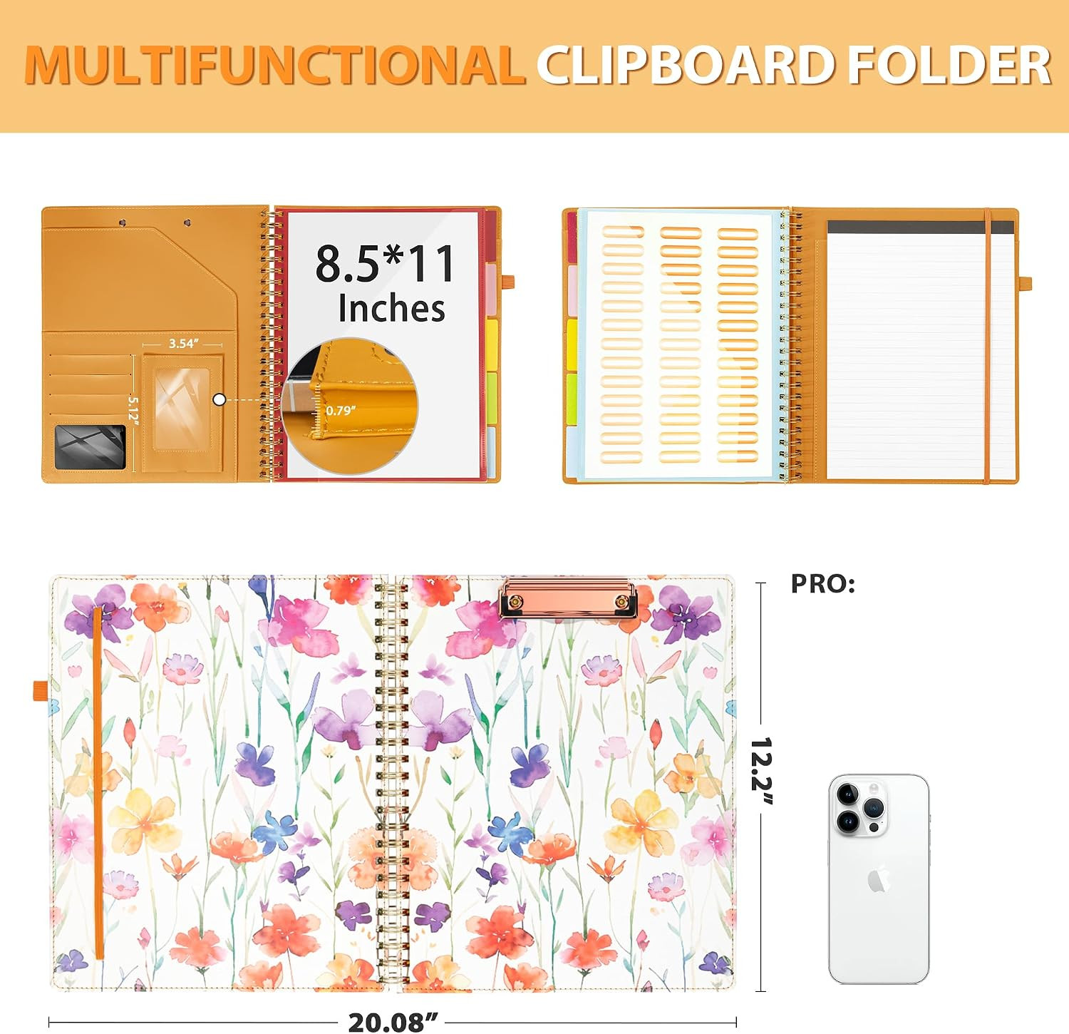 Clipboard with Storage for Women, Leather Padfolio Portfolio Organizer 5 Folders