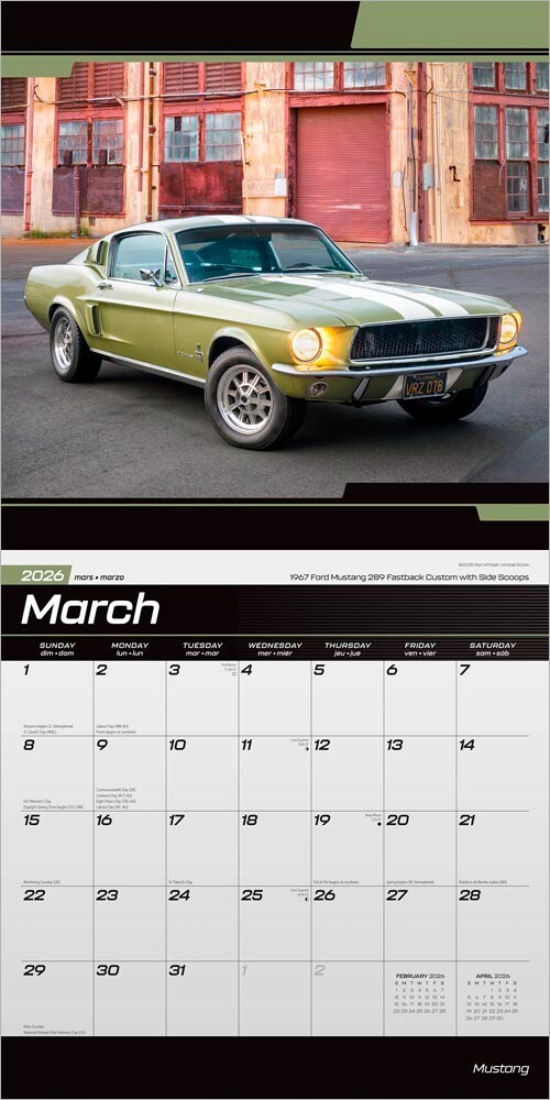 Ford Mustang OFFICIAL | 2026 12×24″ Square Wall Calendar | Plastic-Free