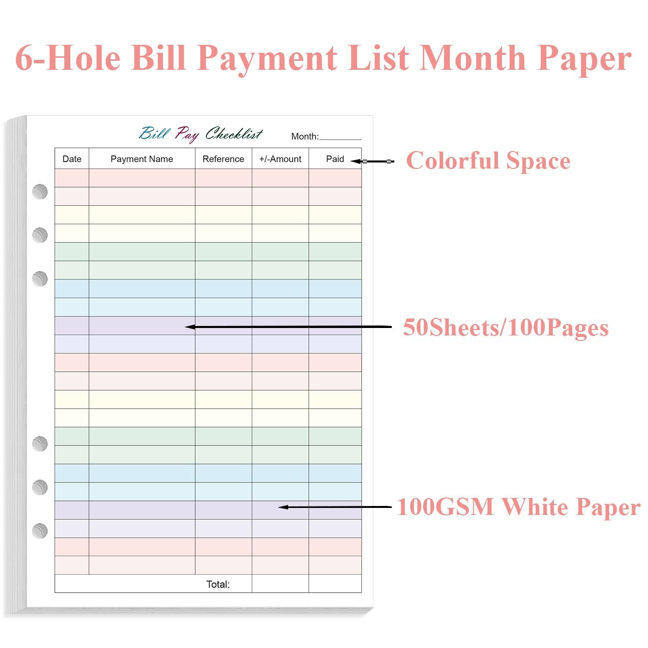 50 Sheets/100 Pages Colorful Monthly Budget Form A5 Binder 5.8×8.3 Inch