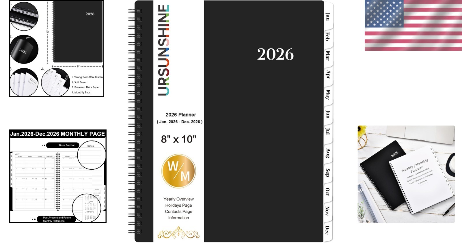 Versatile 2026 Weekly & Monthly Planner, 8×10, Flexible Cover, Twin-Wire Binding
