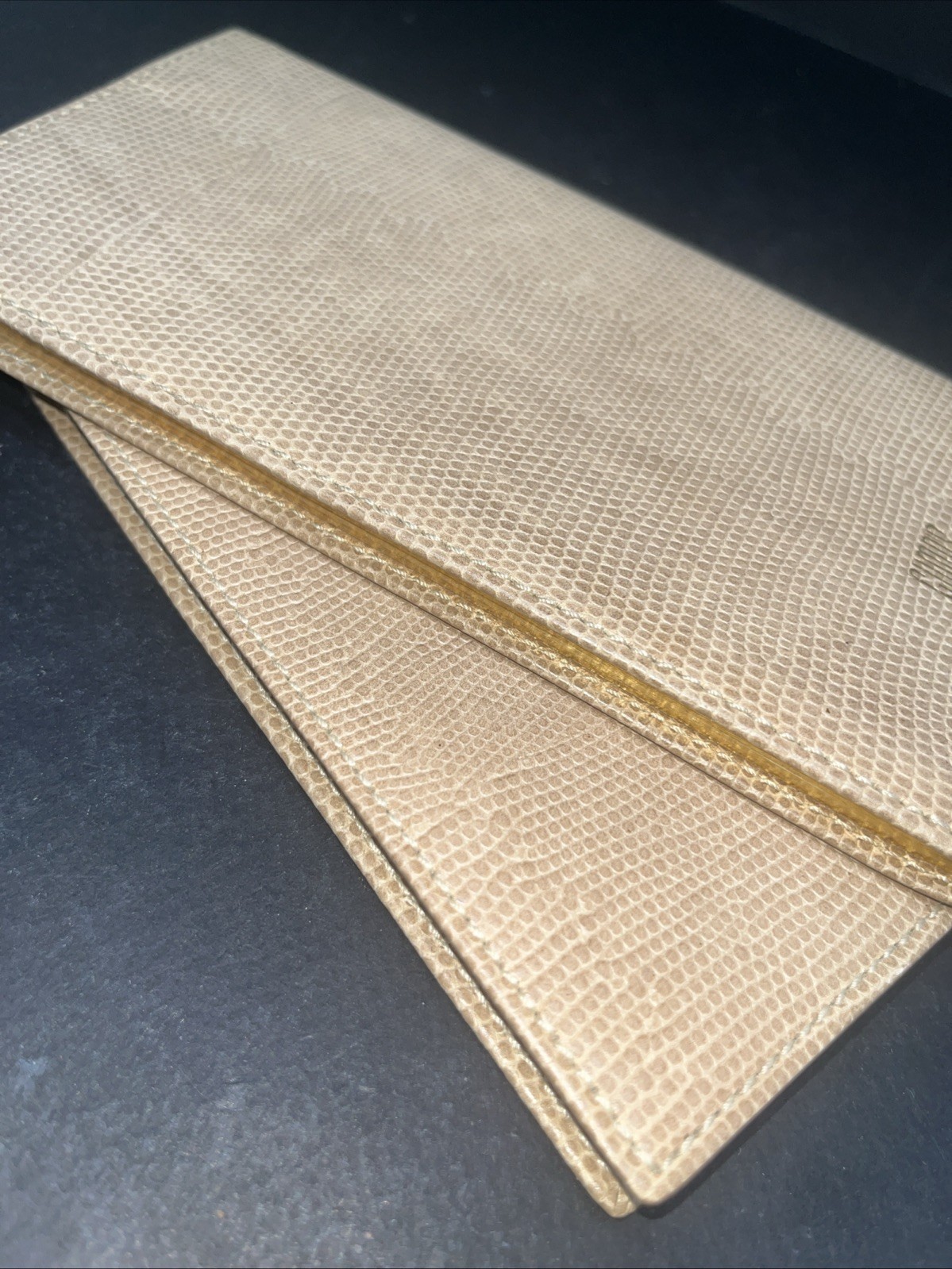 2 Gump’s Italian Leather Champagne Pocket Notebooks 6.5×3.5”