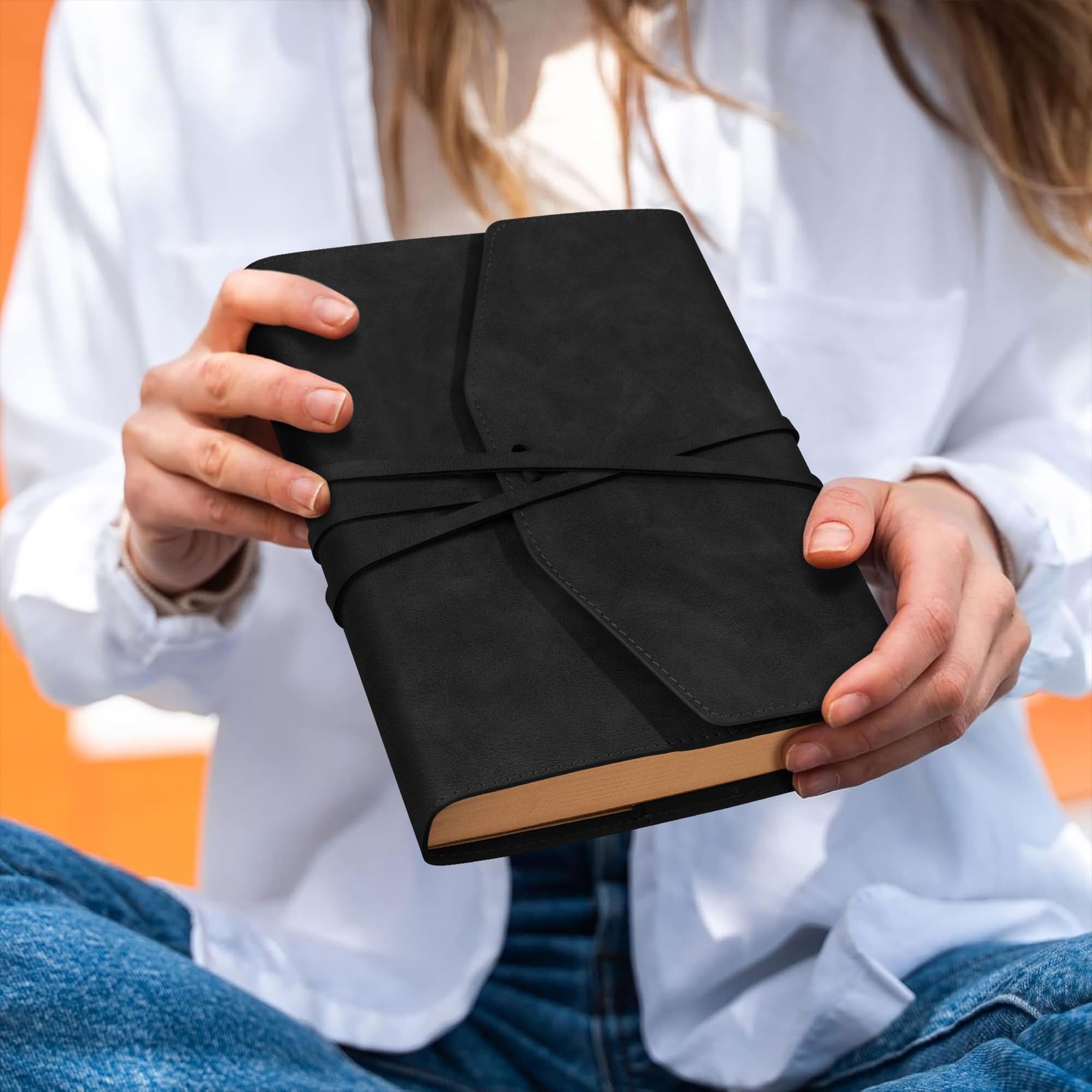 Vintage Journal for Women Men Leather Bound Junk Notebook 160 Black