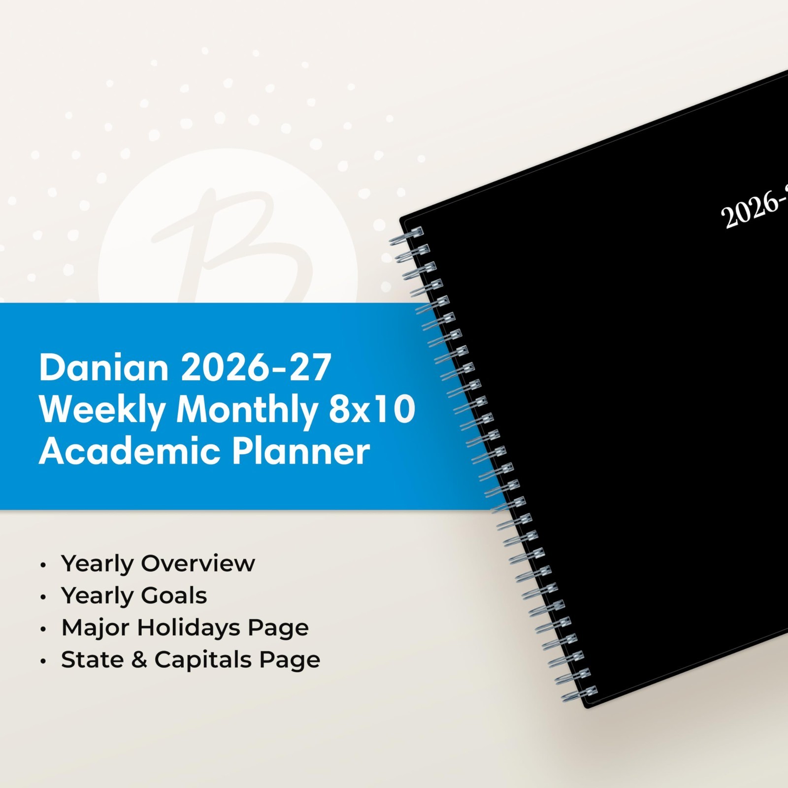 Weekly & Monthly Academic Planner 2026-2027, 8″x10.875″, Flexible Cover, Wirebou