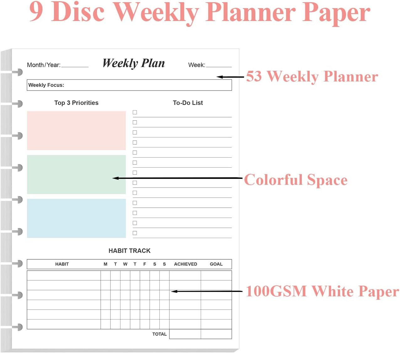 9 Disc Weekly Planner Undated Refills – Classic Size 53 1-pack, Colorful