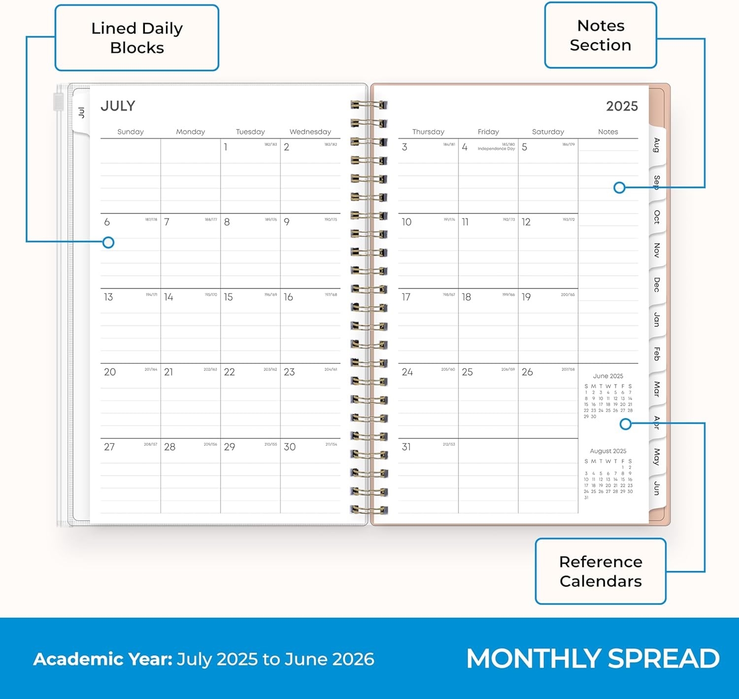 Blue Sky 2025-2026 Weekly and Monthly Academic Year Planner Calendar, July 2025