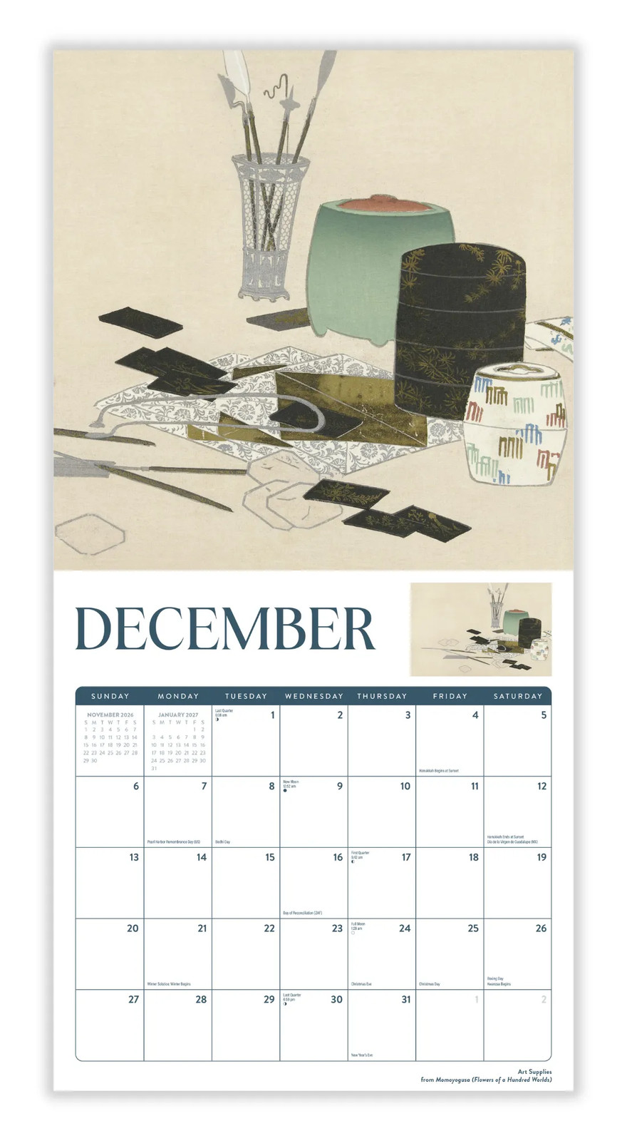 Japanese Art Calendar 2026 | 12″ x 24″ 12 Month Calendar | Marble City Press