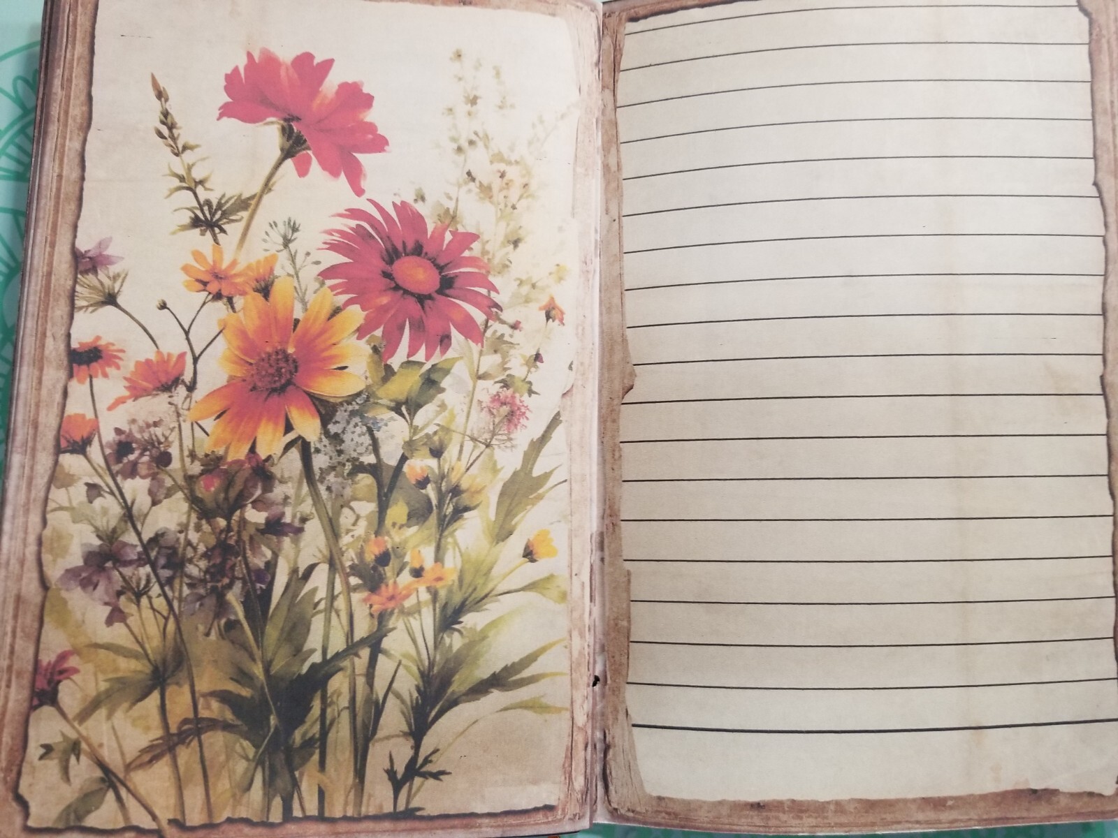 Junk Journal Booklet “WILDFLOWERS” BOTANICAL HANDMADE Cards, Pockets,