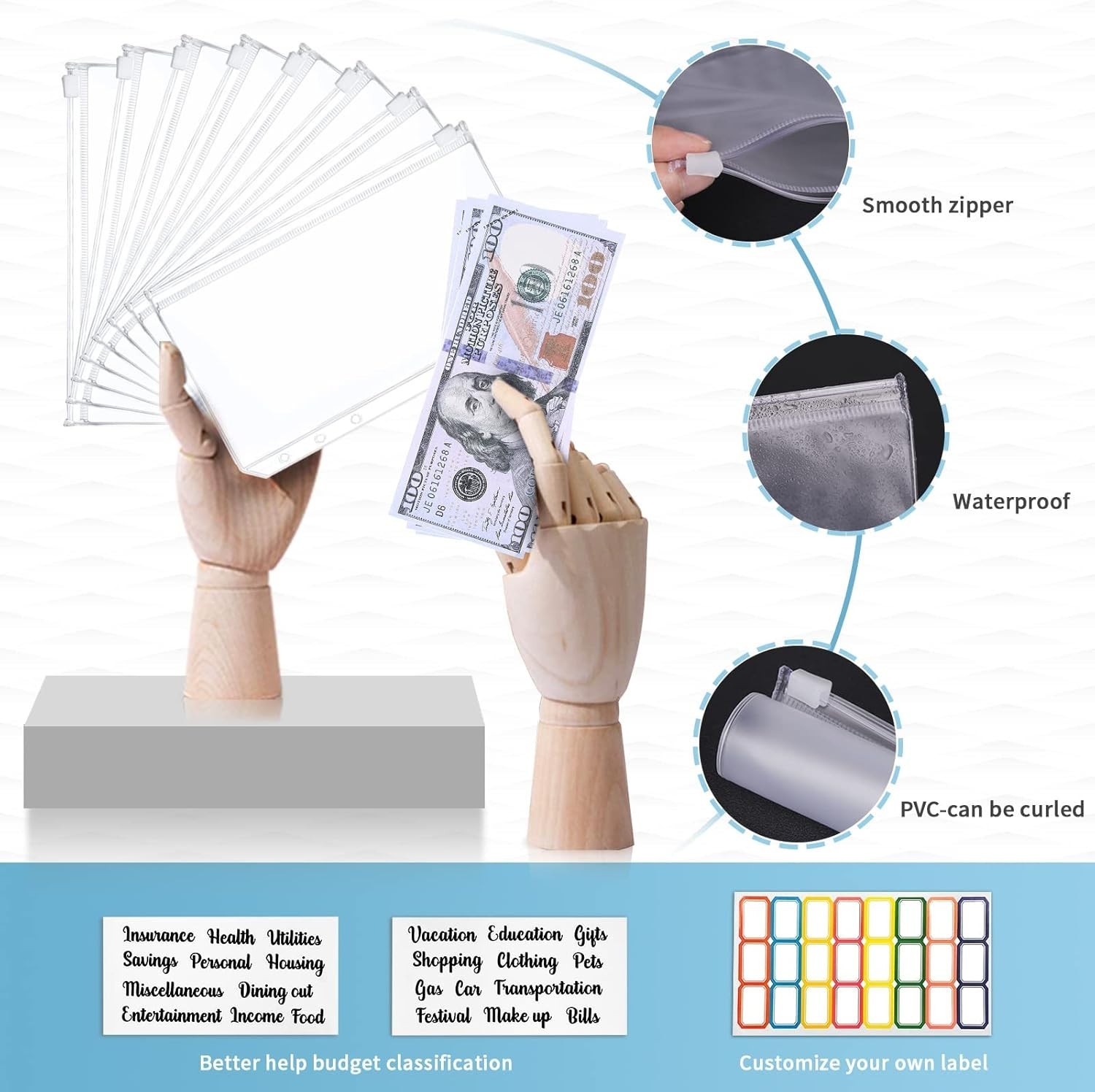 Waterproof 28-Piece Budget Planner with Cash Envelopes & Stylish Marble Cover