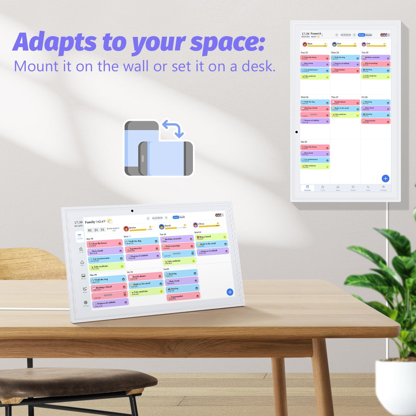 OcePor 15.6 Inch Digital Calendar, Electronic Calendar Chore Chart, White-1