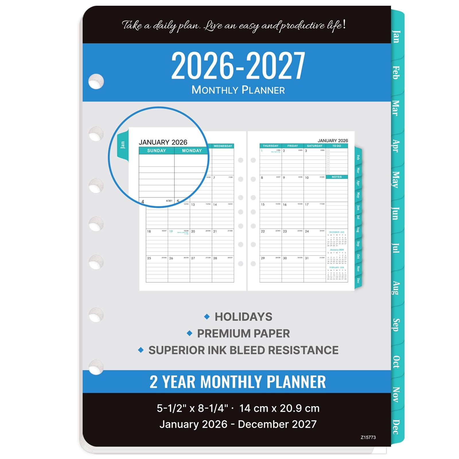 2026-2027 Monthly Planner Refill – Inserts 5-1/2″ x 8-1/2″, black
