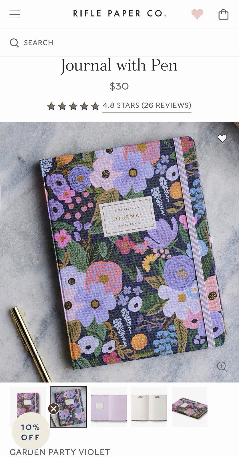 Rifle Paper Co Journal with Pen Garden Party Violet 144 Pages Brand New