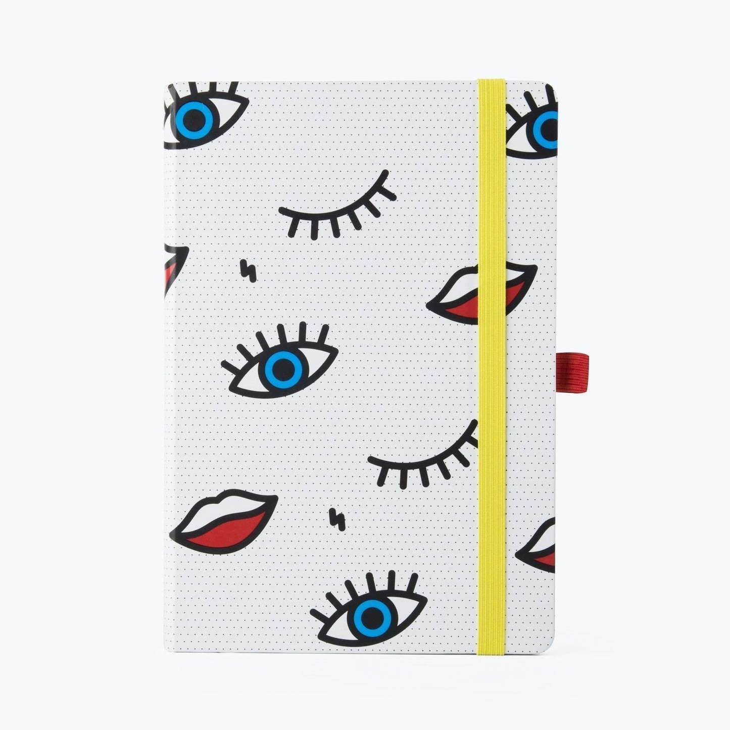 Mustard Wink Dot Grid Notebook | Eye and Lip Pop Art Print | Hardcover Strap A5