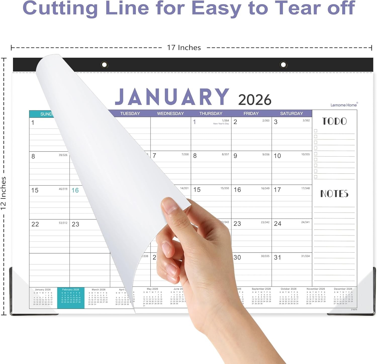 2026 Desk Calendar, 17″ x 12″ Calendar 2026, JAN x 12″, Colorful