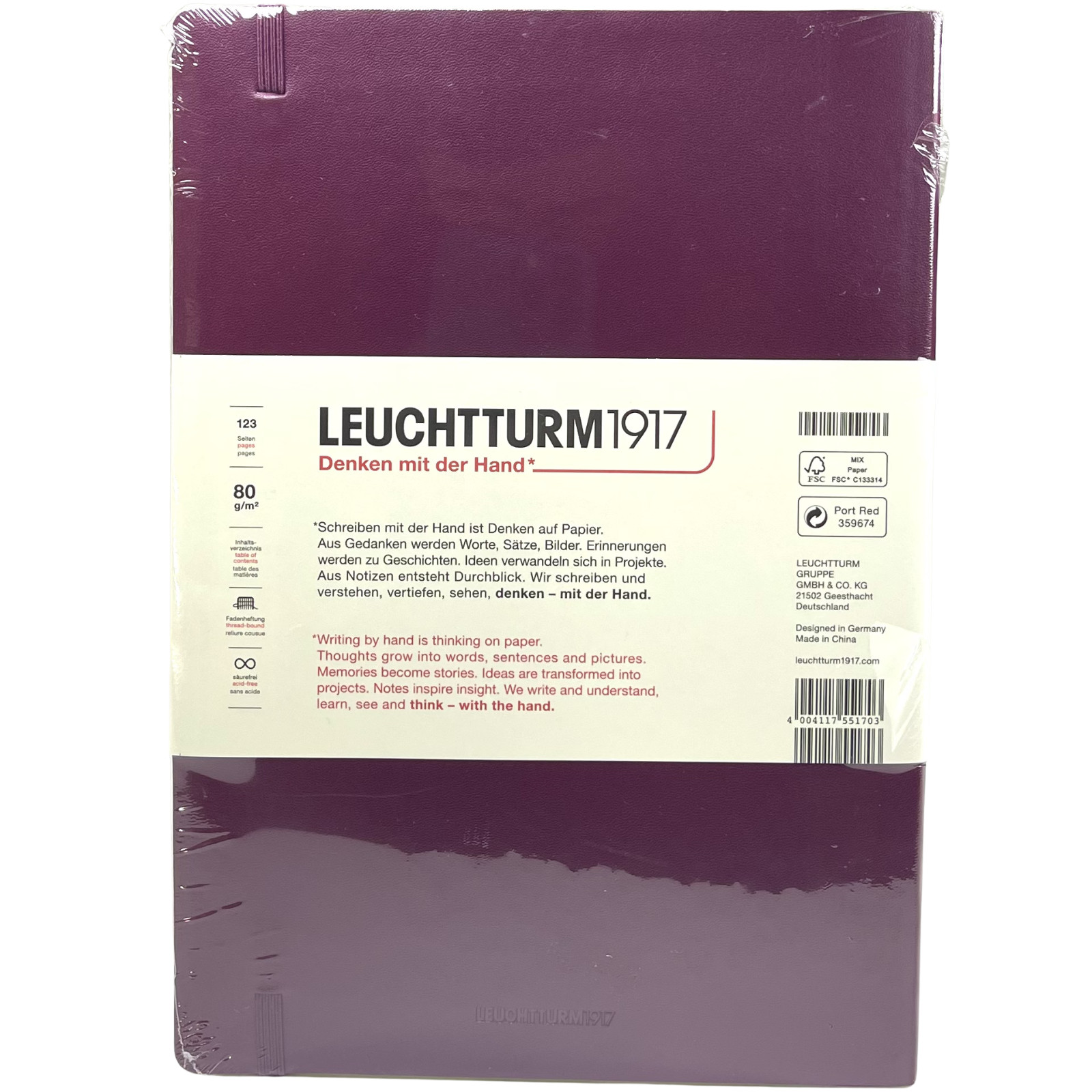 Leuchtturm 1917 B5 Plain Softcover Notebook Port Red New Journal