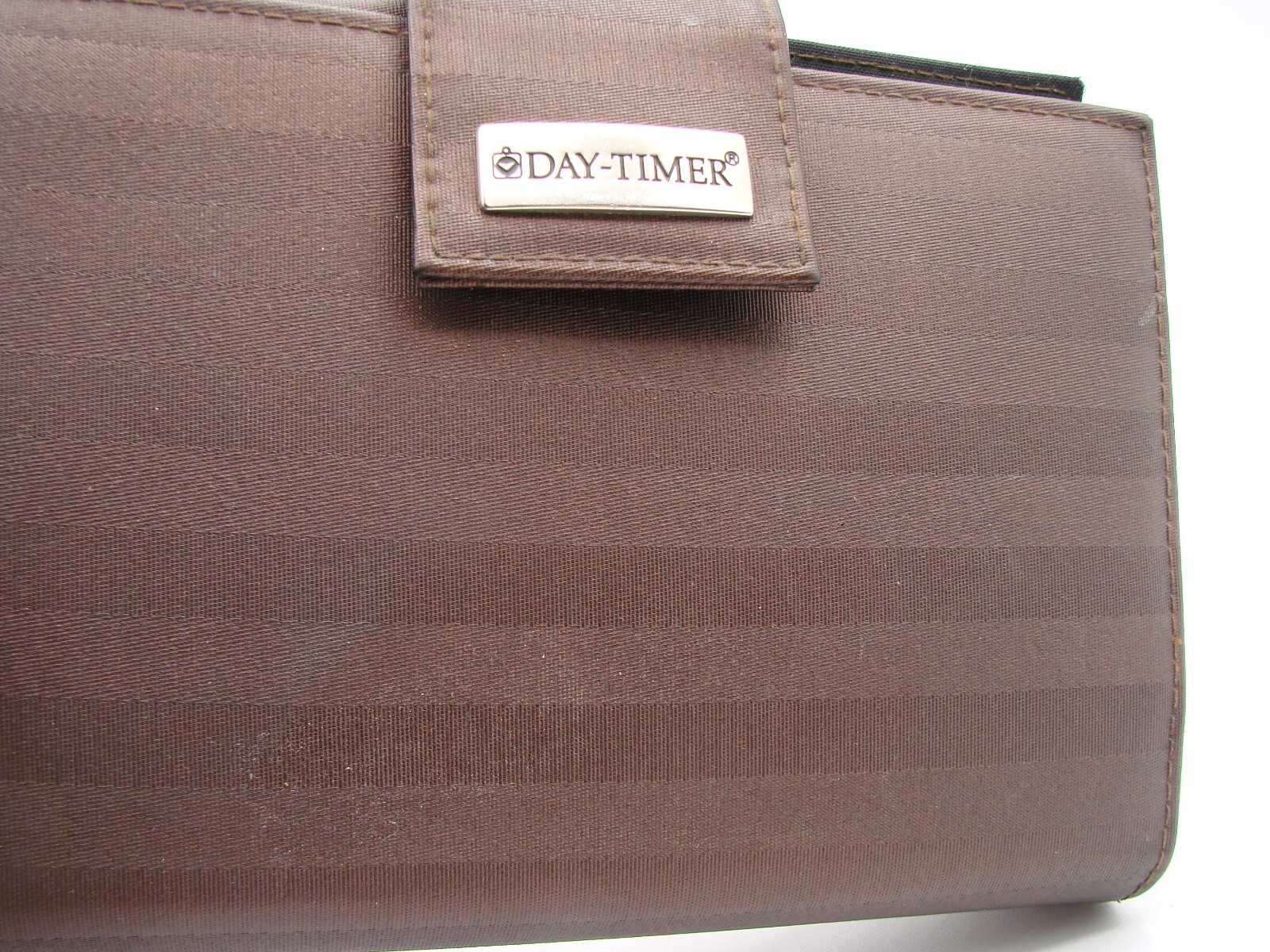 Day-Timer Navigator Brown Satin Striped Planner Binder 6 Rings Snap Tab Closure