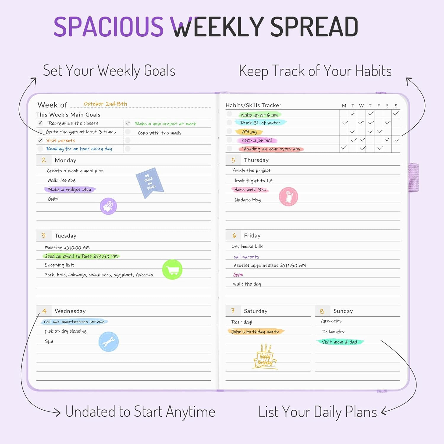 Undated Weekly Planner for 2025, Simplified Weekly & Monthly Calendar Planner,