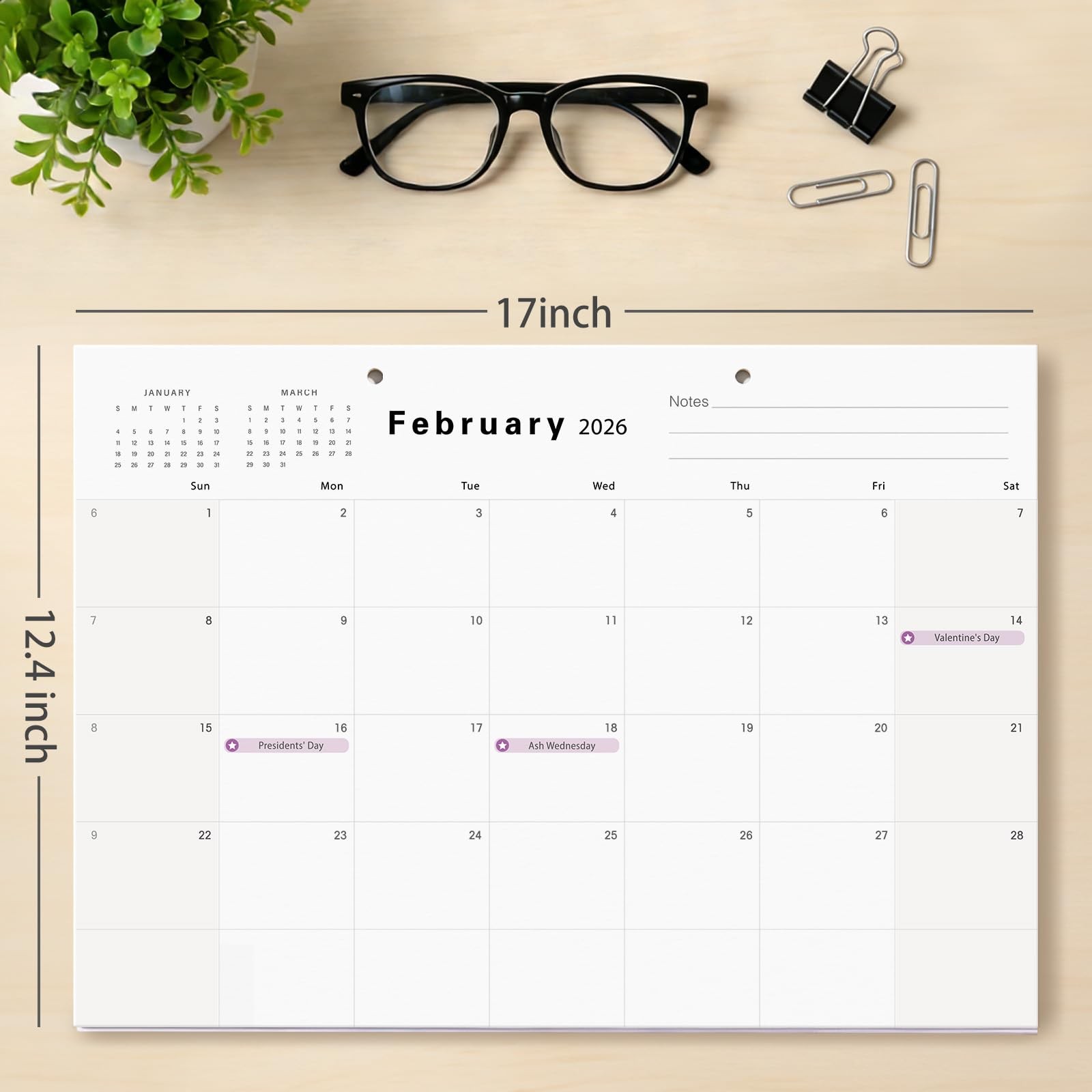 Desk Calendar (Jan.2026 – Jun.2027) 17″ ×12.4″ with Marked Jan.2026-Jun.2027
