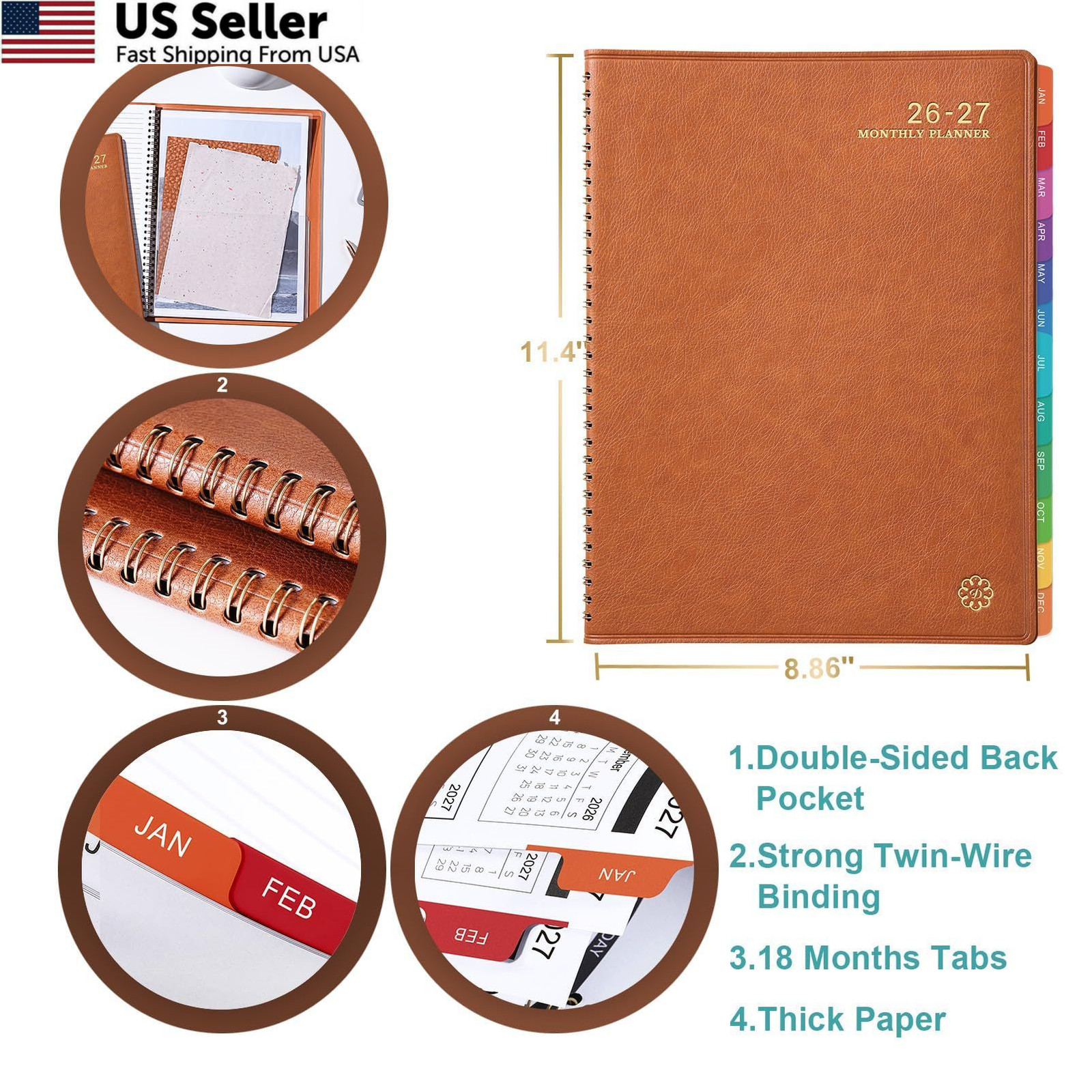Monthly Planner 2026-2027 – 18 Months 9 inches X 11 inches, Brown